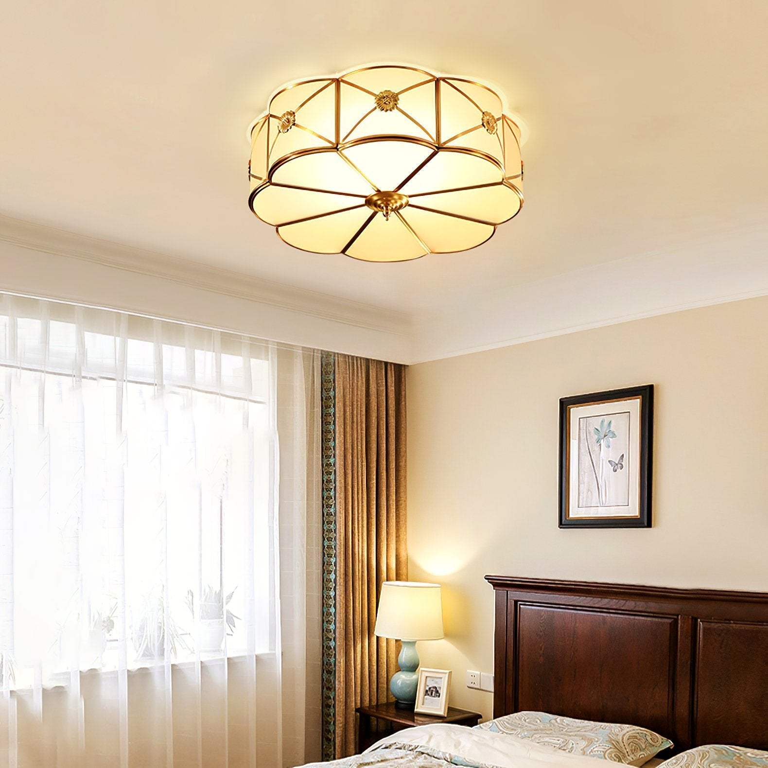 modern-brass-and-white-glass-round-flush-mount-ceiling-light-for-living-room