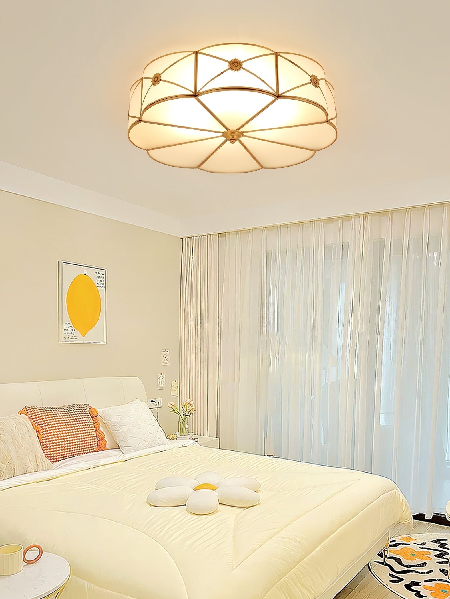 modern-brass-and-white-glass-round-flush-mount-ceiling-light-for-living-room