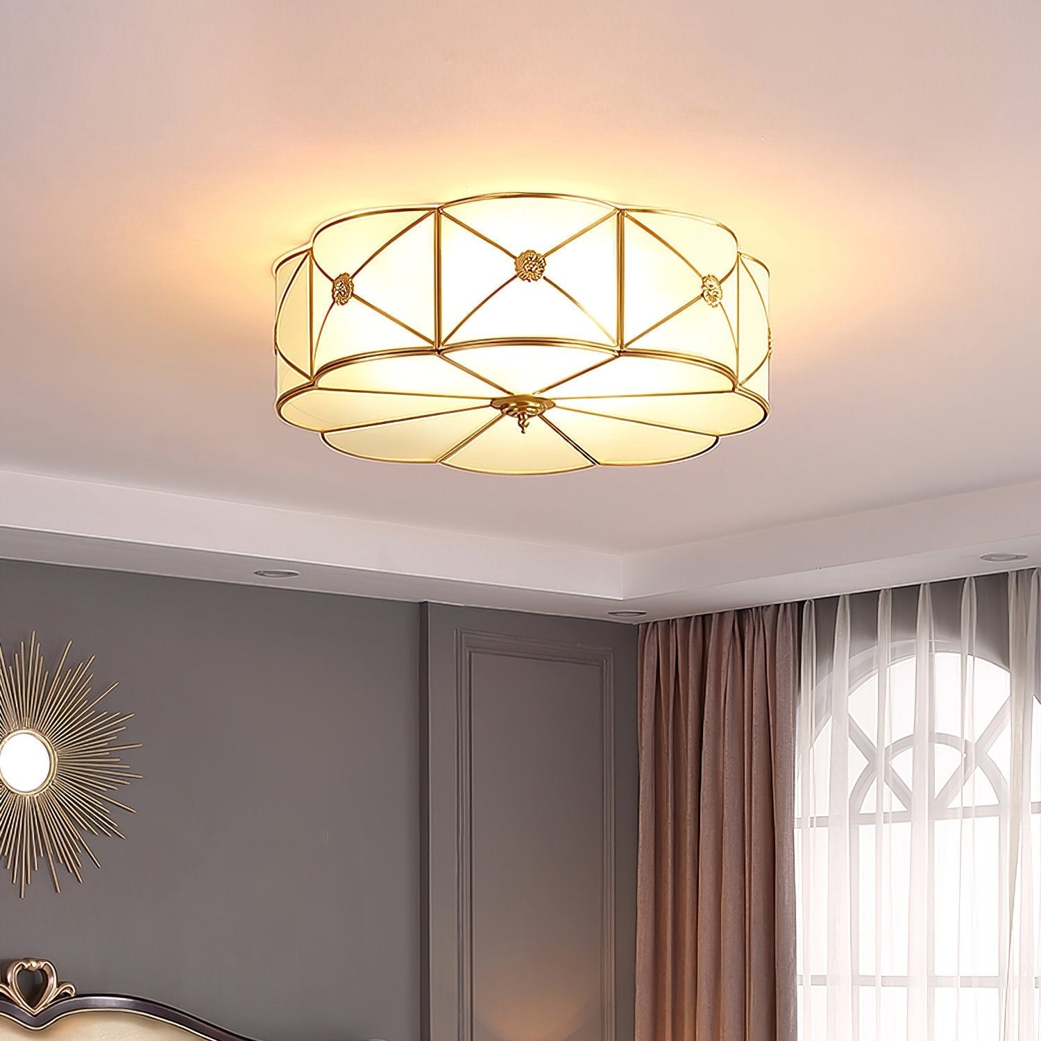 modern-brass-and-white-glass-round-flush-mount-ceiling-light-for-living-room
