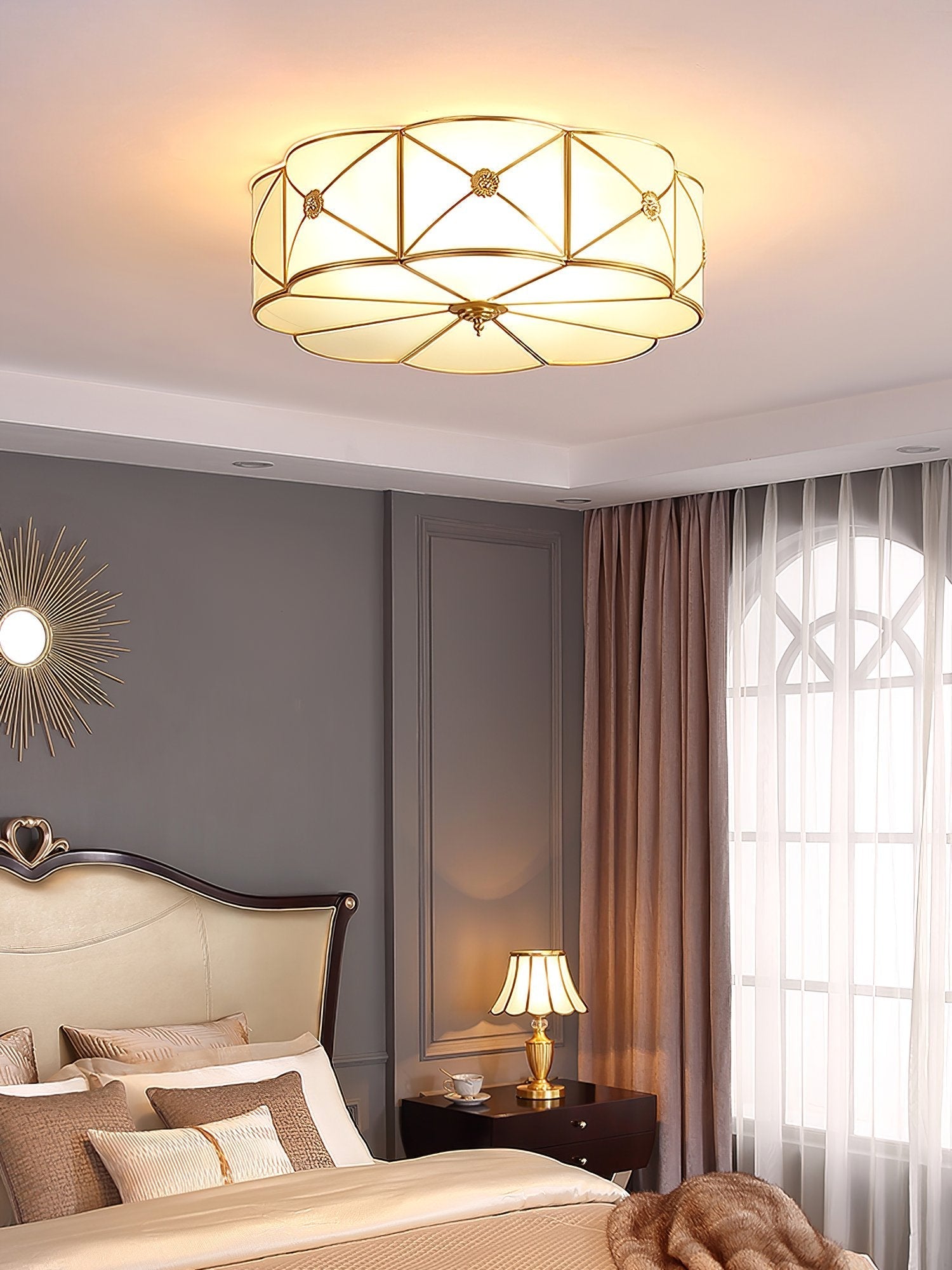 modern-brass-and-white-glass-round-flush-mount-ceiling-light-for-living-room