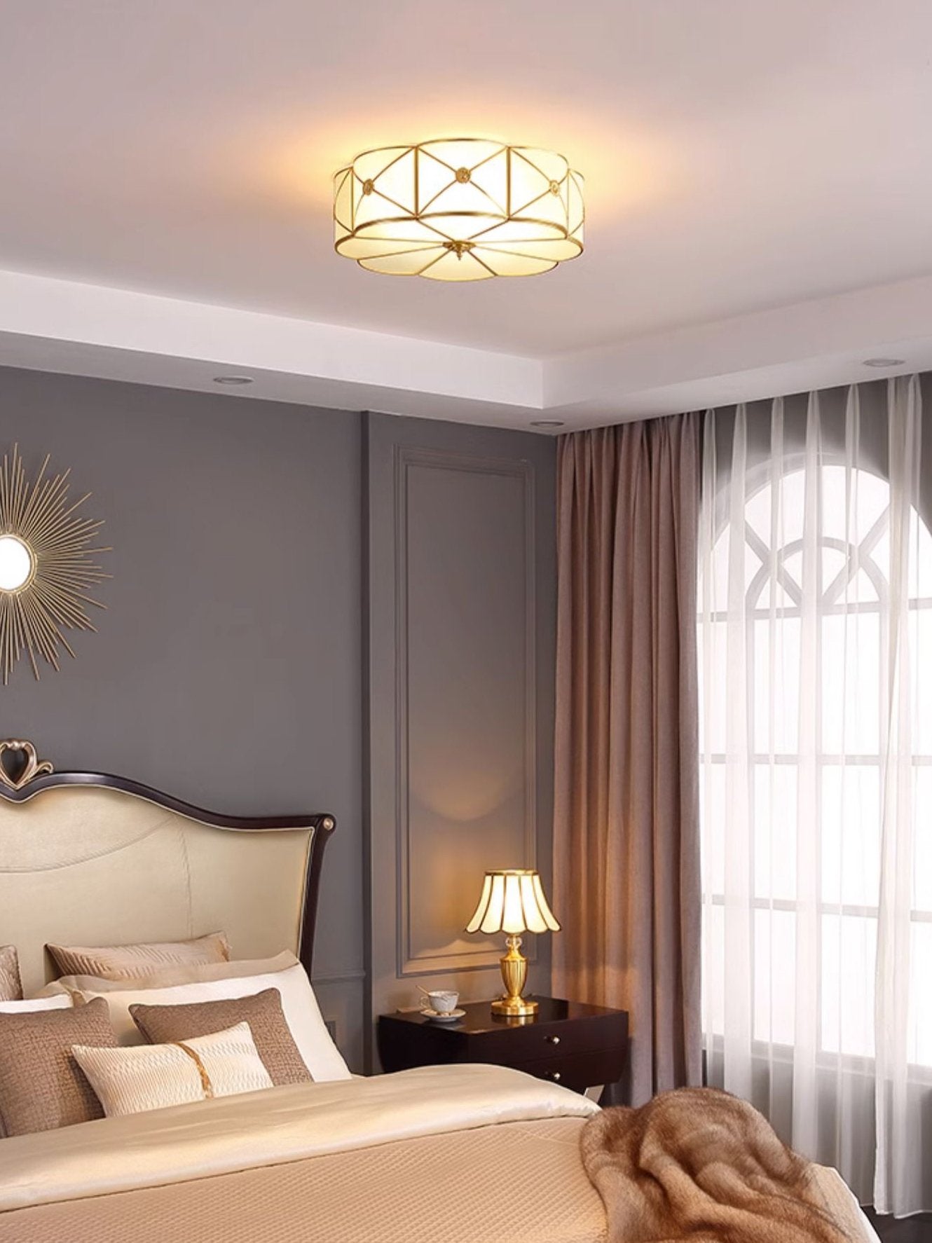 modern-brass-and-white-glass-round-flush-mount-ceiling-light-for-living-room