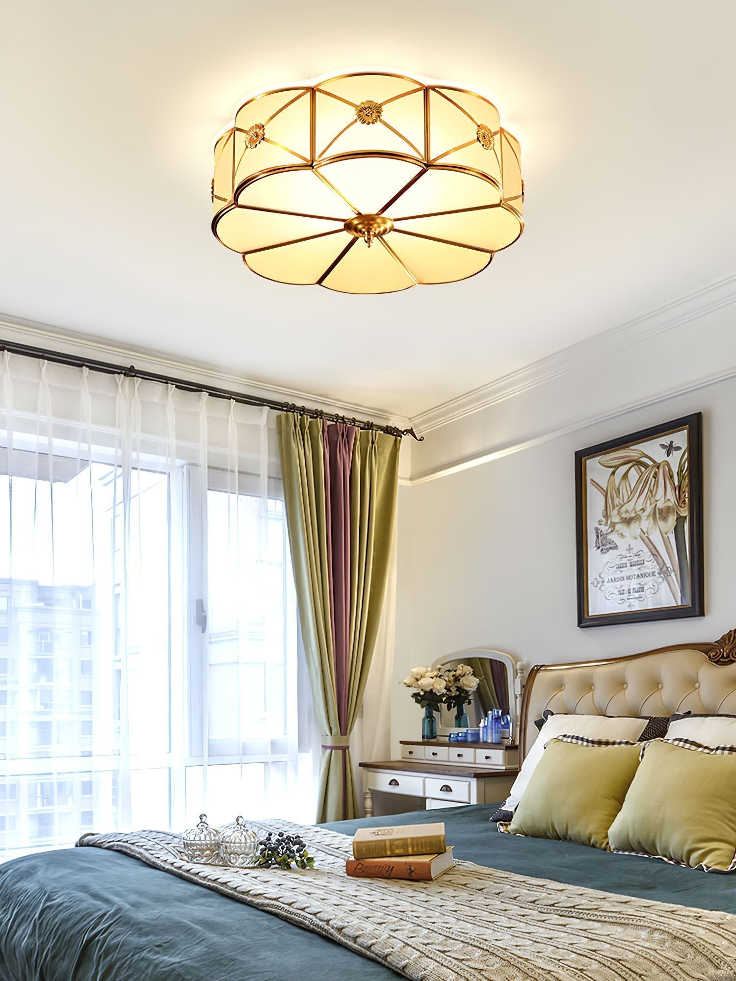 modern-brass-and-white-glass-round-flush-mount-ceiling-light-for-living-room