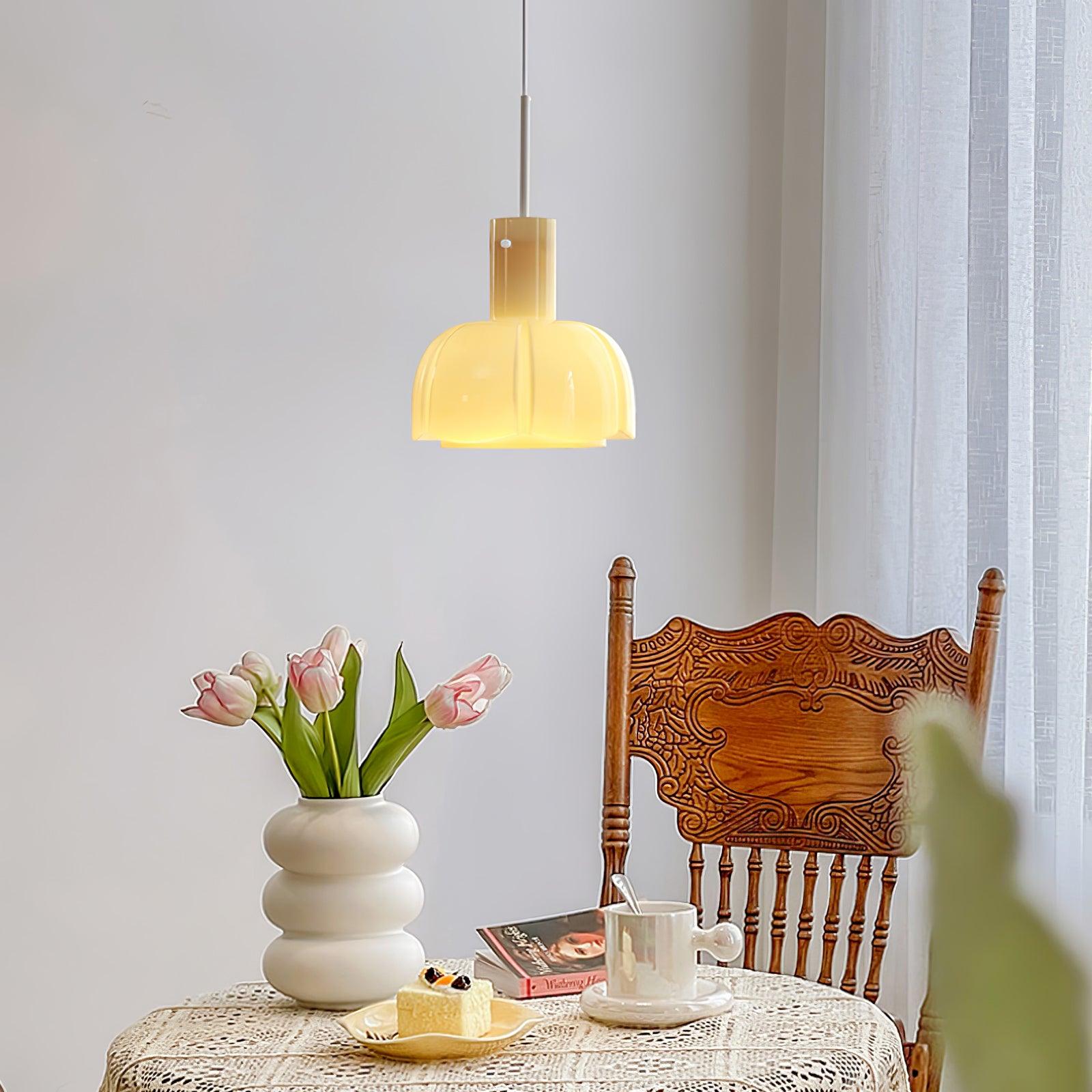 Modern Petal Glass Pendant Light Layered Floral Hanging Lamp for Living Room Dining Area