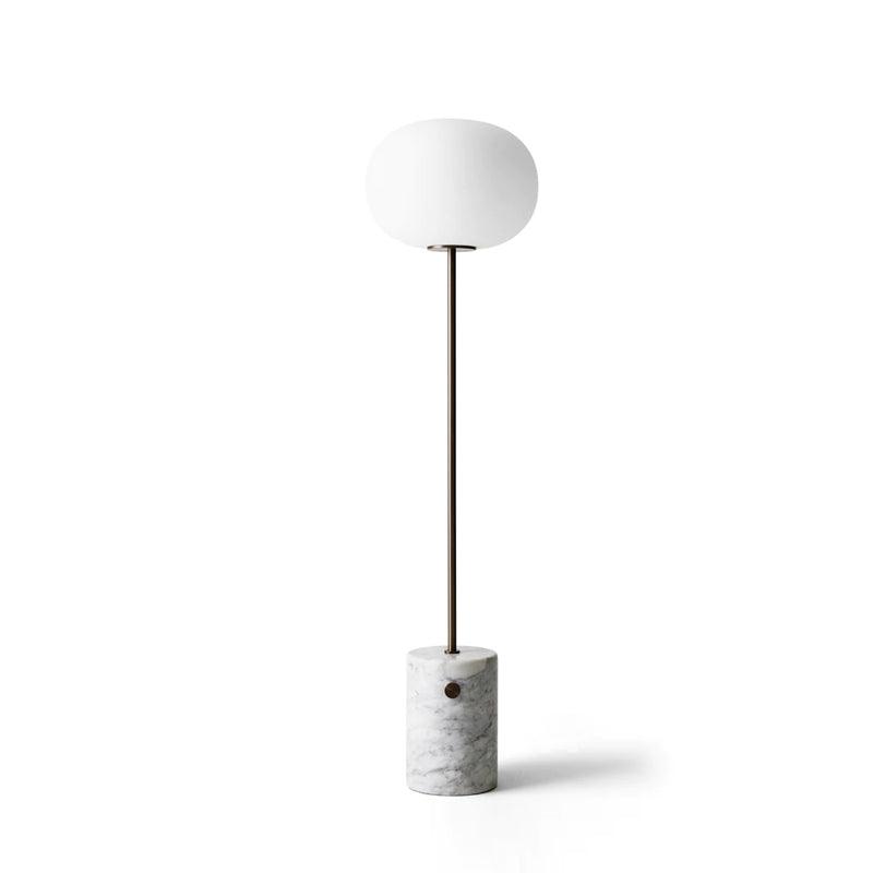 Modern Jwda Travertine Floor Lamp with Spherical Glass Globe and Yellow Stone Base
