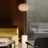 Modern Jwda Travertine Floor Lamp with Spherical Glass Globe and Yellow Stone Base