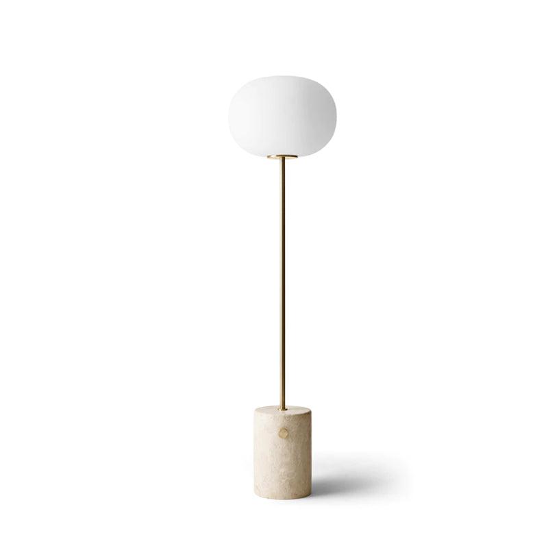 Modern Jwda Travertine Floor Lamp with Spherical Glass Globe and Yellow Stone Base