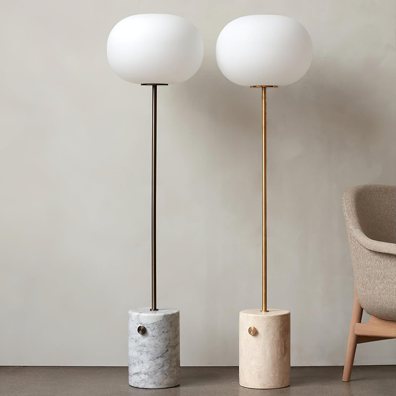 Modern Jwda Travertine Floor Lamp with Spherical Glass Globe and Yellow Stone Base