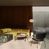 Modern Jwda Travertine Floor Lamp with Spherical Glass Globe and Yellow Stone Base