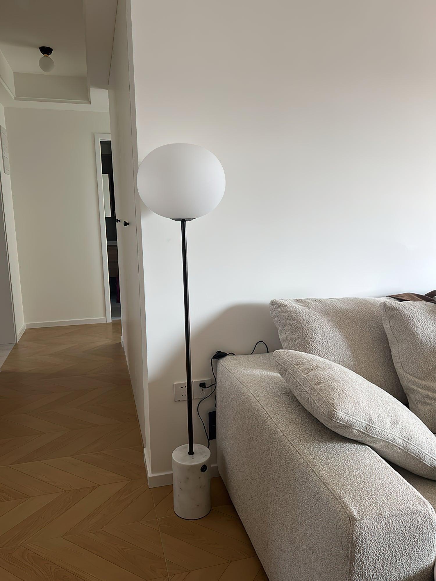 Modern Jwda Travertine Floor Lamp with Spherical Glass Globe and Yellow Stone Base