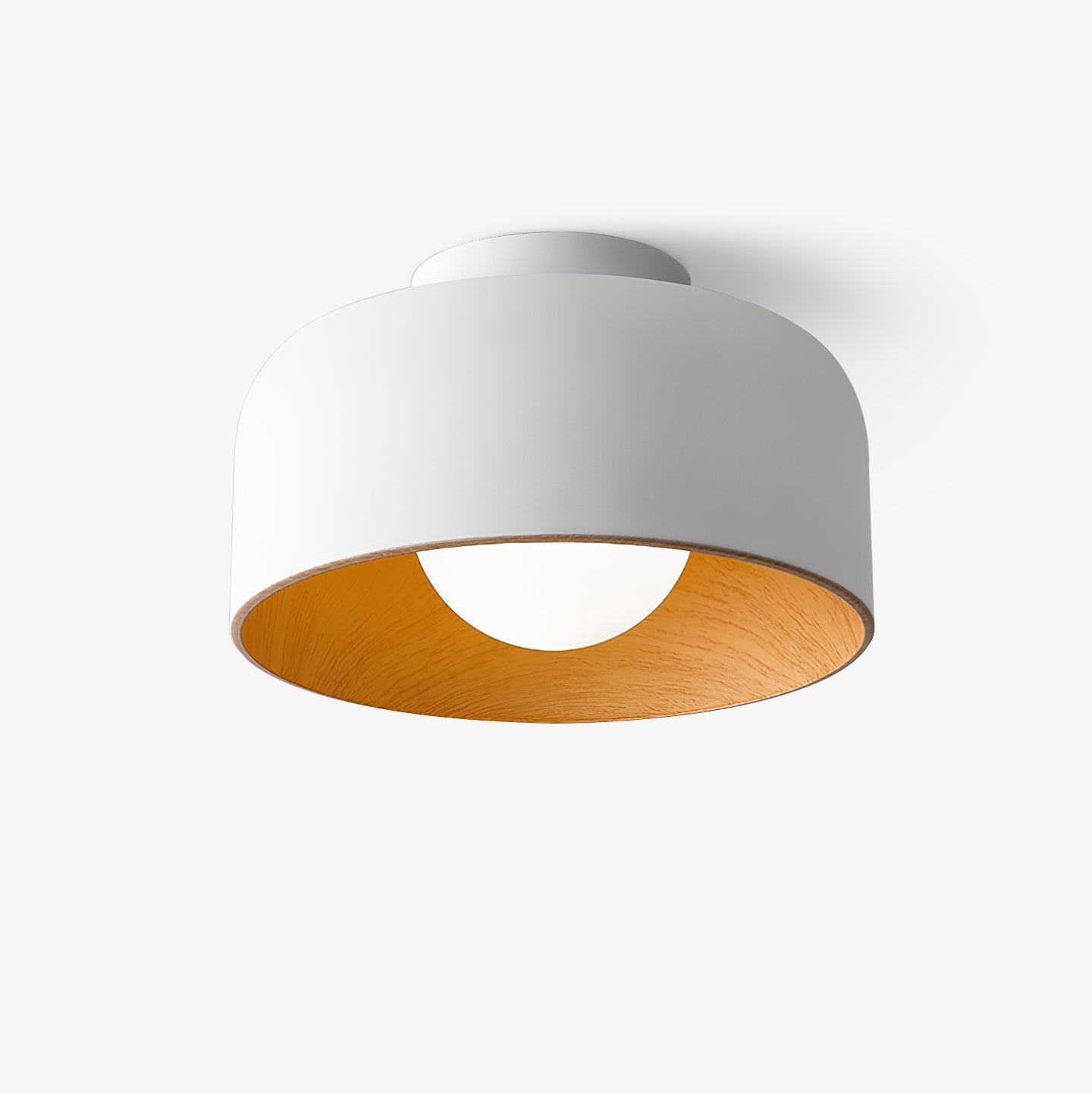 Modern Spherical Glass Globe Flush Mount Ceiling Light with Wood Grain Trim