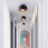 Modern Spherical Glass Globe Flush Mount Ceiling Light with Wood Grain Trim