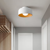 Modern Spherical Glass Globe Flush Mount Ceiling Light with Wood Grain Trim