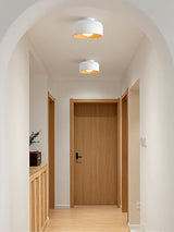 Modern Spherical Glass Globe Flush Mount Ceiling Light with Wood Grain Trim