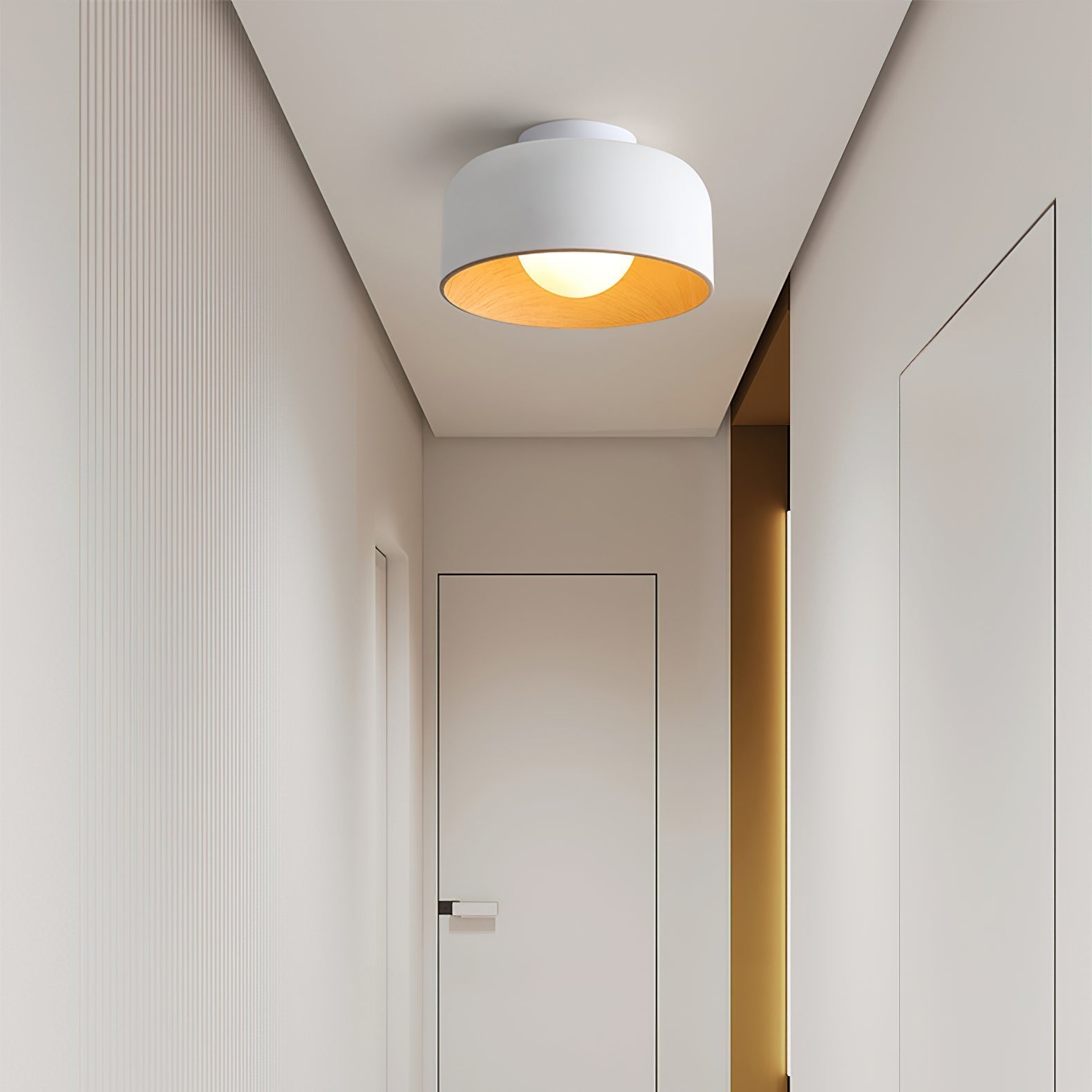 Modern Spherical Glass Globe Flush Mount Ceiling Light with Wood Grain Trim