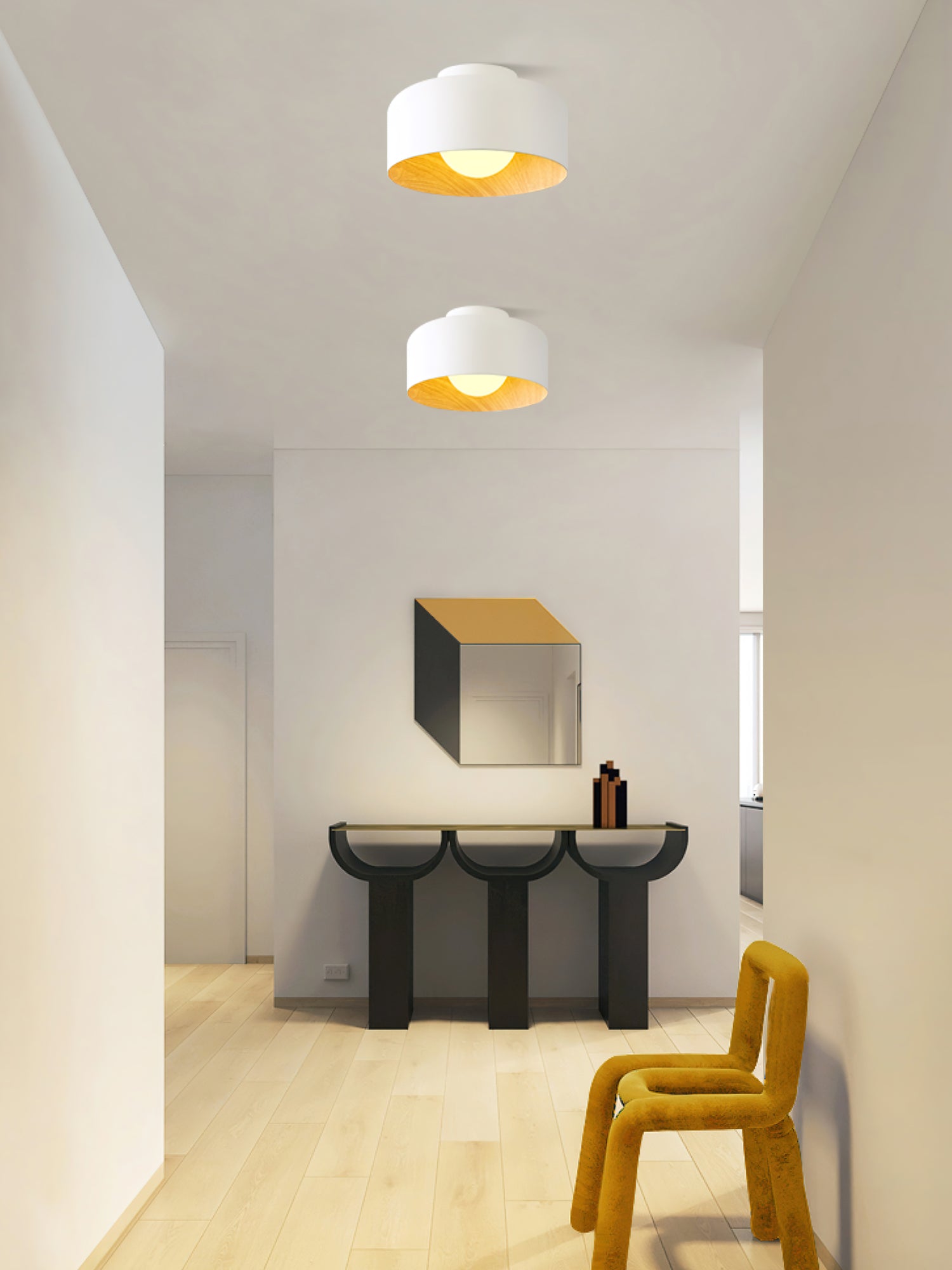 Modern Spherical Glass Globe Flush Mount Ceiling Light with Wood Grain Trim