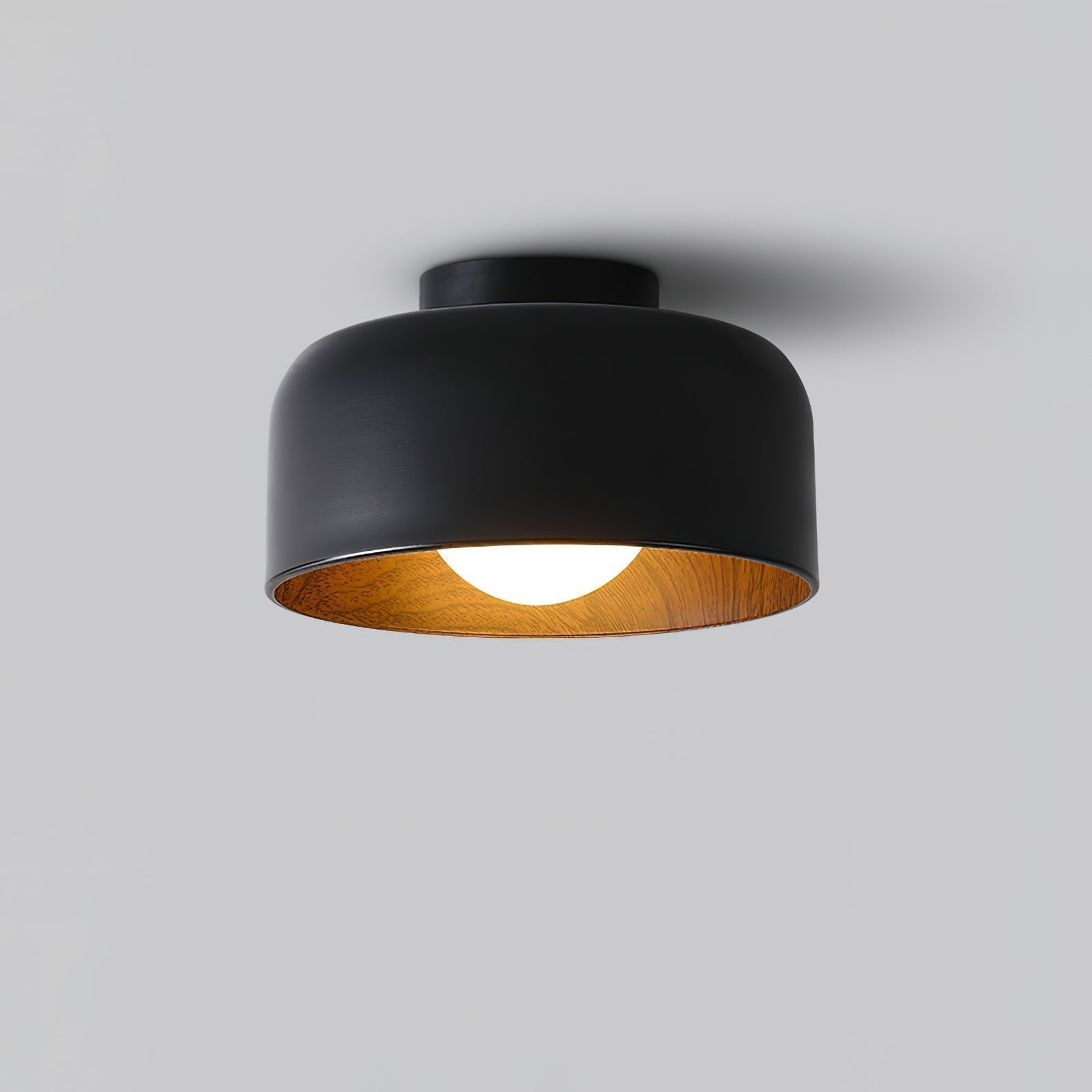 Modern Spherical Glass Globe Flush Mount Ceiling Light with Wood Grain Trim