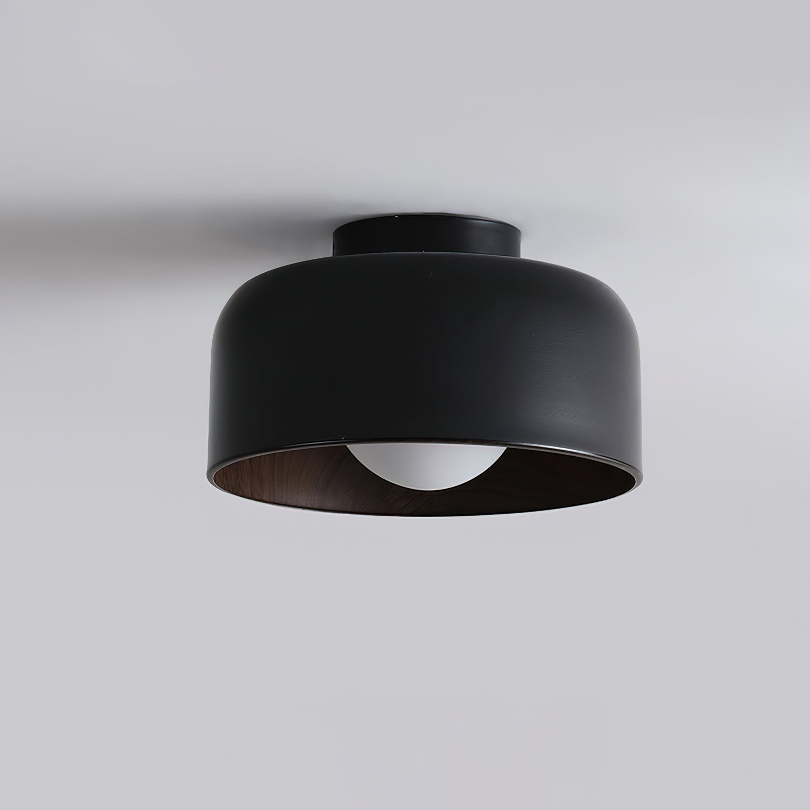 Modern Spherical Glass Globe Flush Mount Ceiling Light with Wood Grain Trim