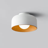 Modern Spherical Glass Globe Flush Mount Ceiling Light with Wood Grain Trim