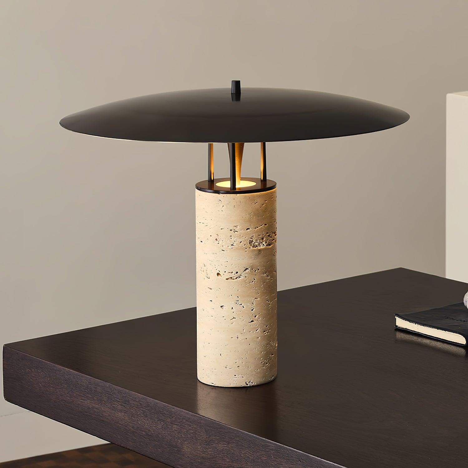 Modern Geometric Travertine LED Bedside Lamp with Adjustable Color Temperature