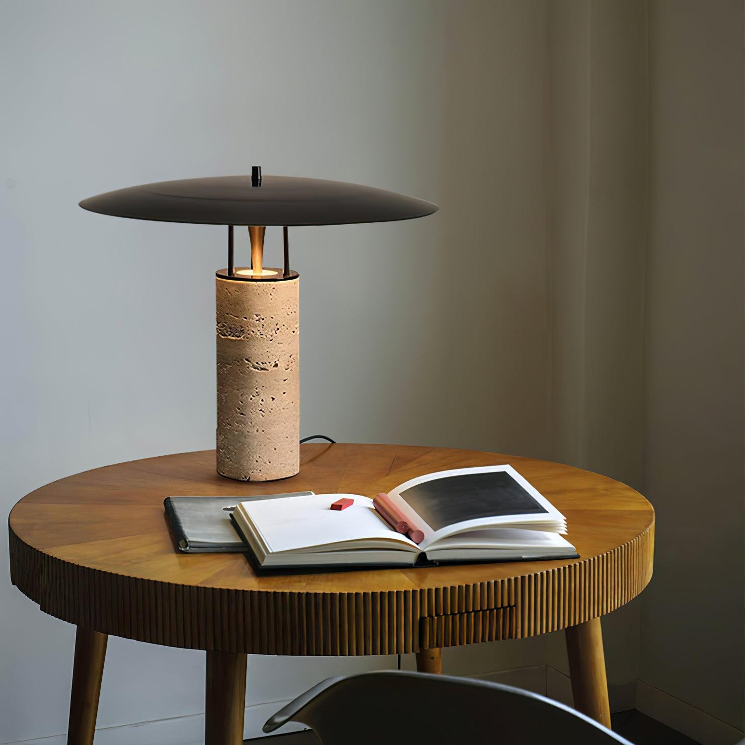 Modern Geometric Travertine LED Bedside Lamp with Adjustable Color Temperature