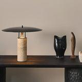 Modern Geometric Travertine LED Bedside Lamp with Adjustable Color Temperature