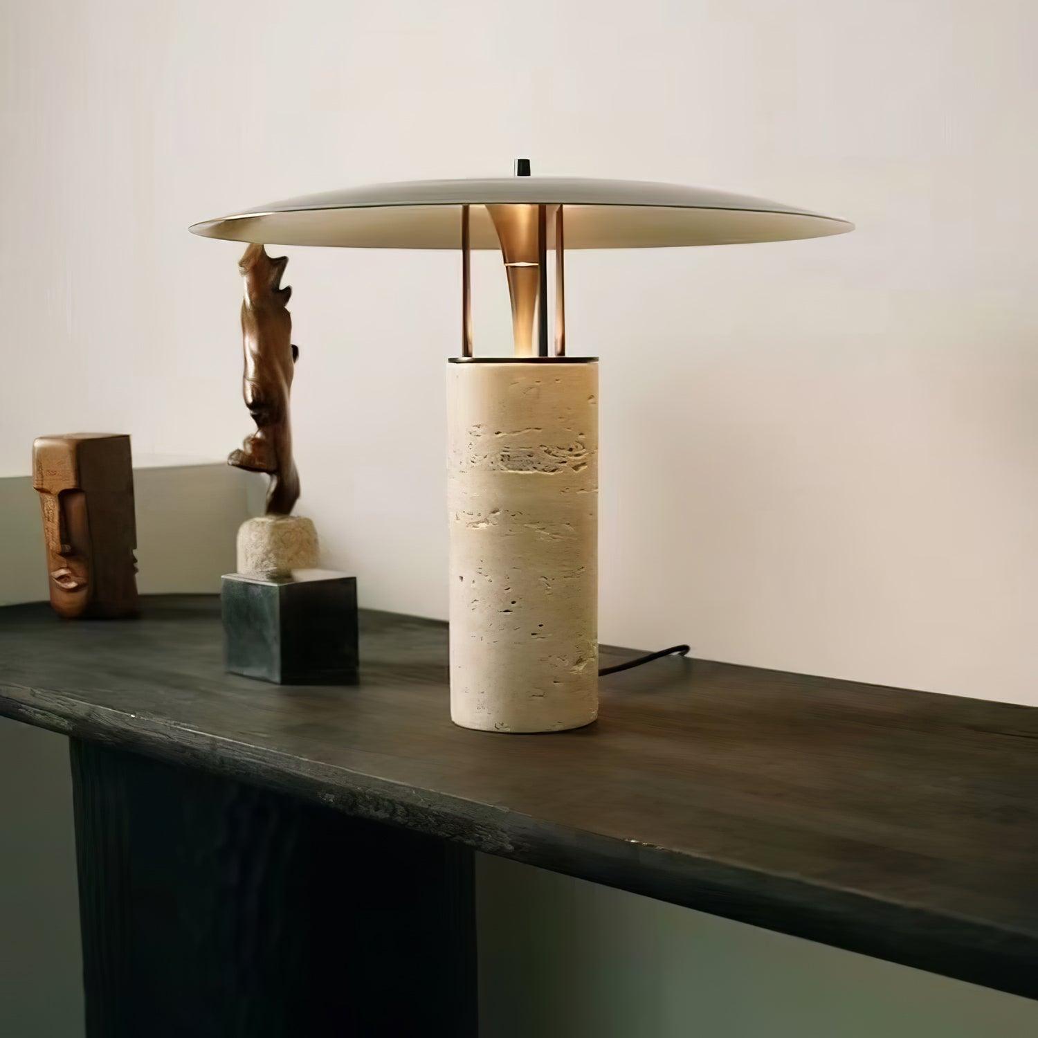Modern Geometric Travertine LED Bedside Lamp with Adjustable Color Temperature