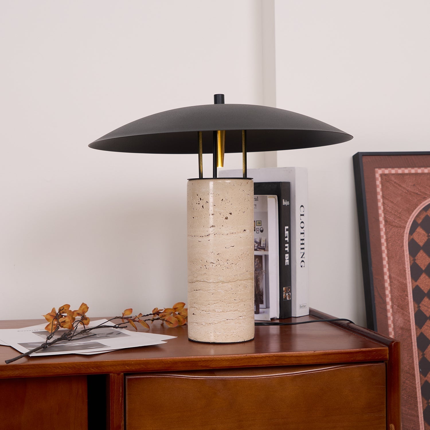 Modern Geometric Travertine LED Bedside Lamp with Adjustable Color Temperature