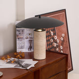 Modern Geometric Travertine LED Bedside Lamp with Adjustable Color Temperature