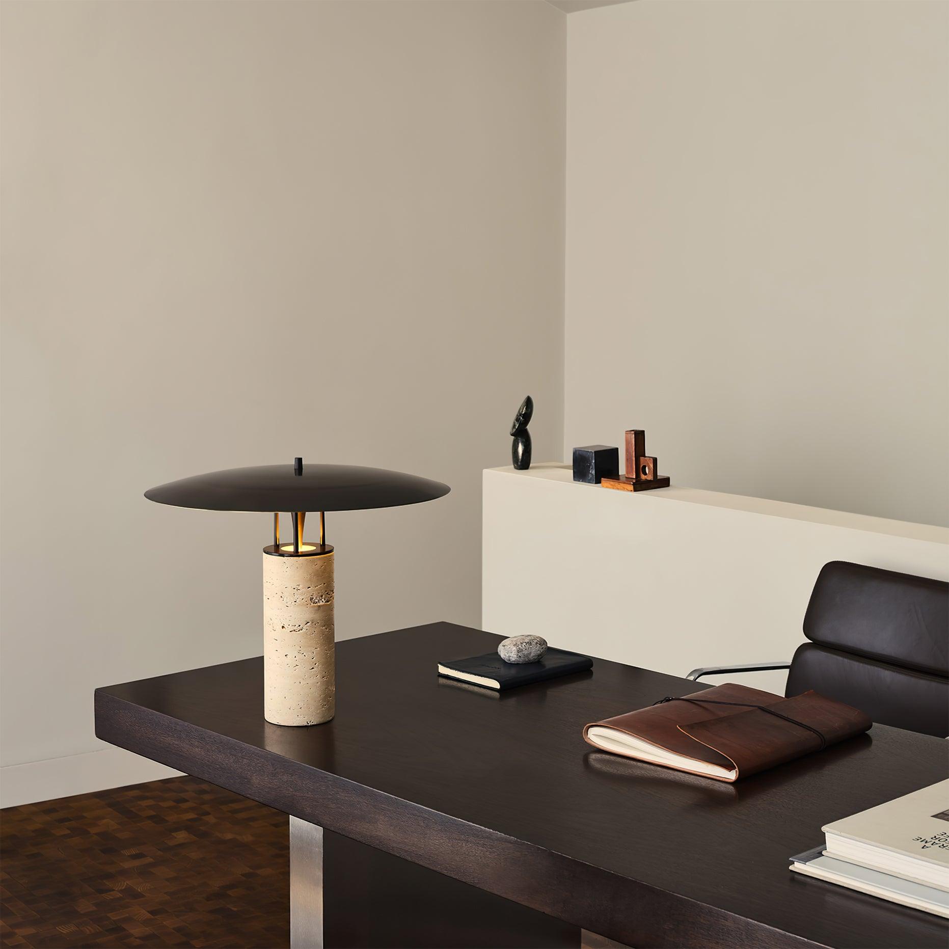 Modern Geometric Travertine LED Bedside Lamp with Adjustable Color Temperature