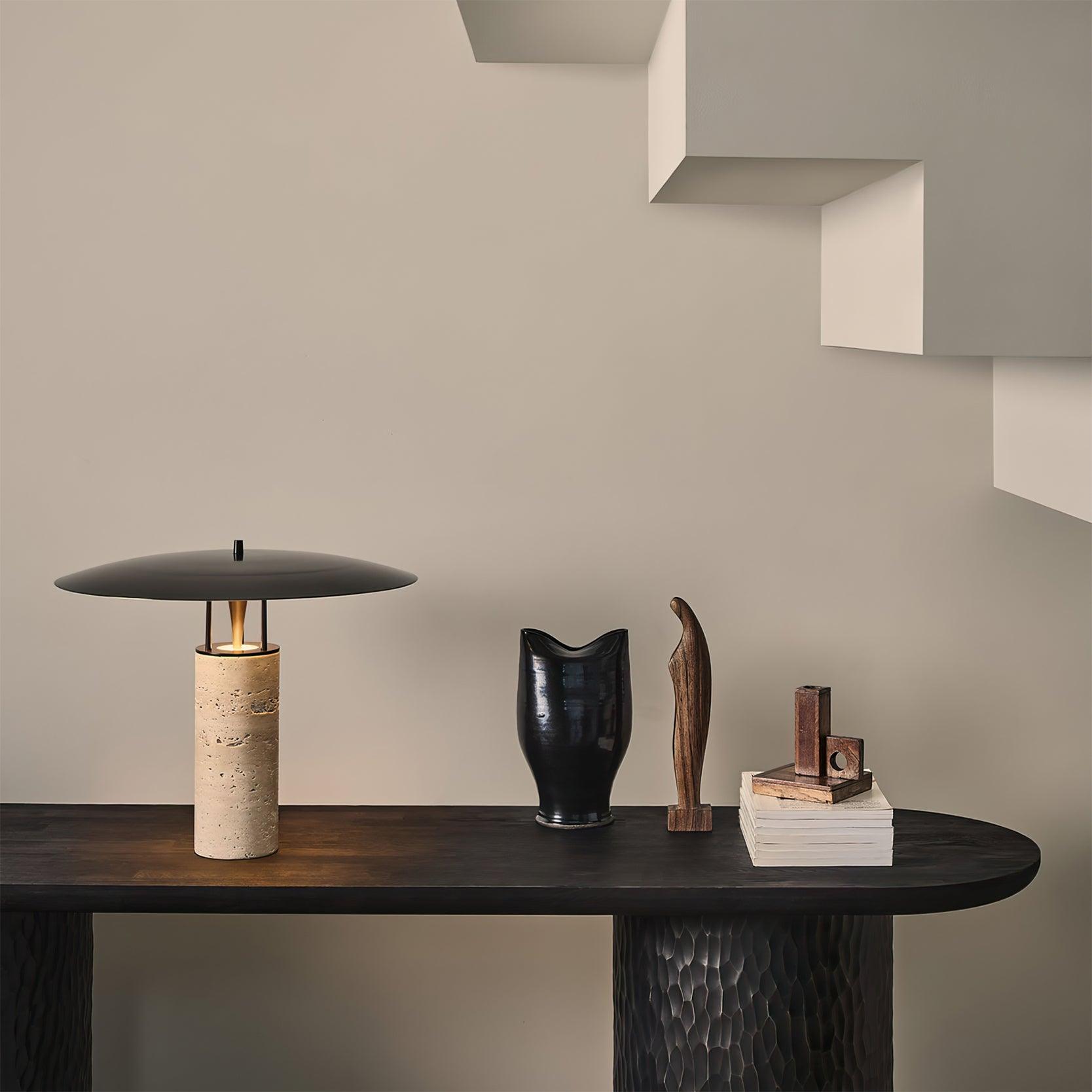 Modern Geometric Travertine LED Bedside Lamp with Adjustable Color Temperature