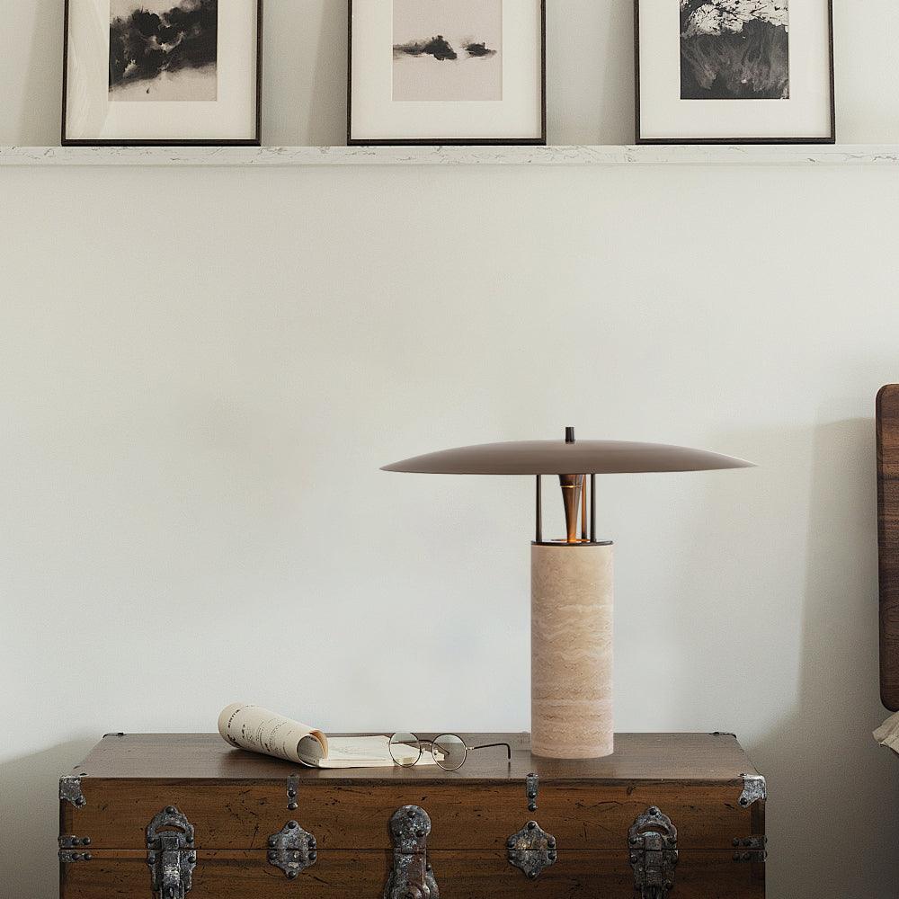 Modern Geometric Travertine LED Bedside Lamp with Adjustable Color Temperature