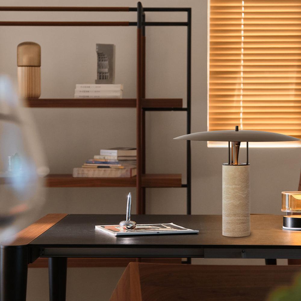 Modern Geometric Travertine LED Bedside Lamp with Adjustable Color Temperature