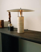 Modern Geometric Travertine LED Bedside Lamp with Adjustable Color Temperature