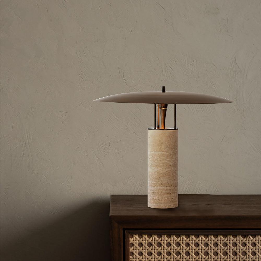 Modern Geometric Travertine LED Bedside Lamp with Adjustable Color Temperature