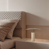 Modern Geometric Travertine LED Bedside Lamp with Adjustable Color Temperature