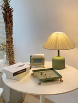 Handcrafted Etched Ceramic Table Lamp with Fabric Shade for Bedside and Living Room Decor