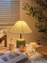 Handcrafted Etched Ceramic Table Lamp with Fabric Shade for Bedside and Living Room Decor
