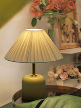 Handcrafted Etched Ceramic Table Lamp with Fabric Shade for Bedside and Living Room Decor