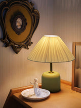 Handcrafted Etched Ceramic Table Lamp with Fabric Shade for Bedside and Living Room Decor