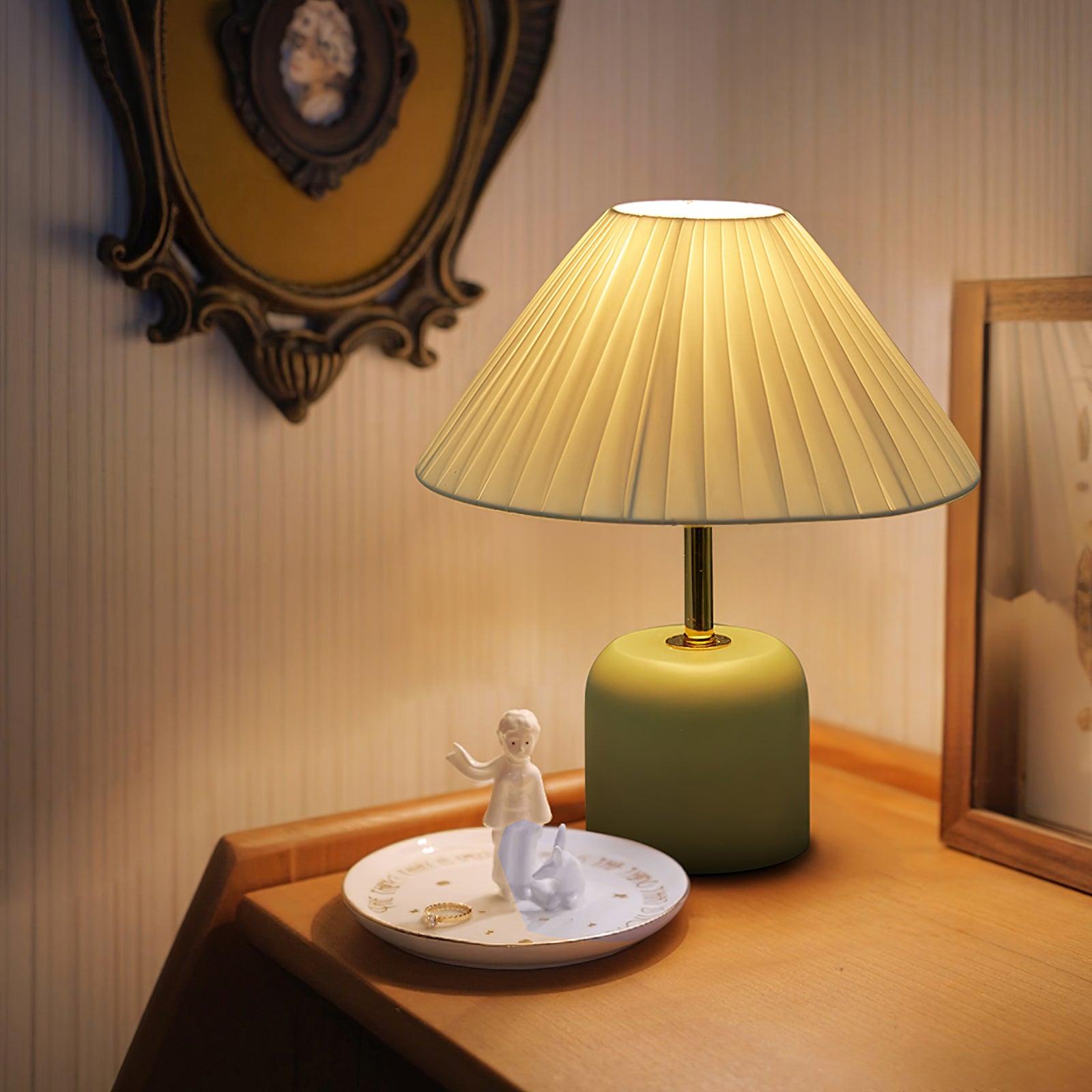 Handcrafted Etched Ceramic Table Lamp with Fabric Shade for Bedside and Living Room Decor