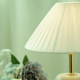 Handcrafted Etched Ceramic Table Lamp with Fabric Shade for Bedside and Living Room Decor