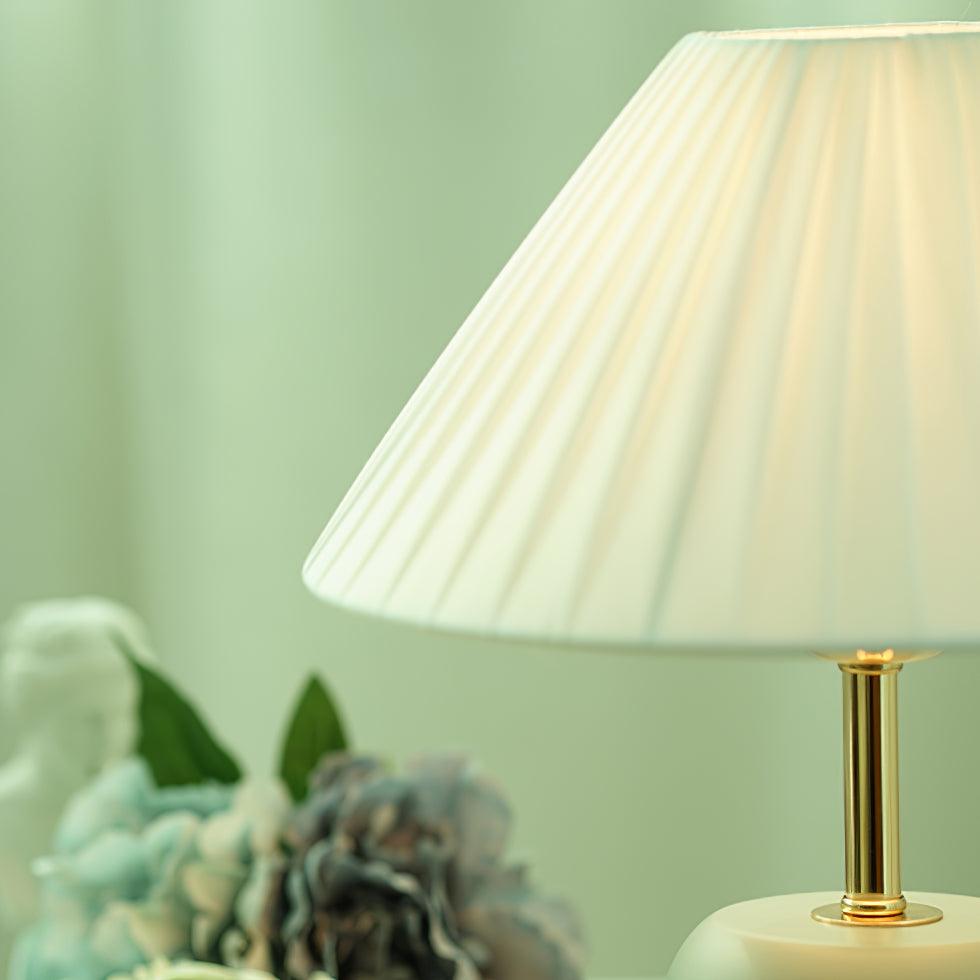 Handcrafted Etched Ceramic Table Lamp with Fabric Shade for Bedside and Living Room Decor
