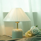 Handcrafted Etched Ceramic Table Lamp with Fabric Shade for Bedside and Living Room Decor