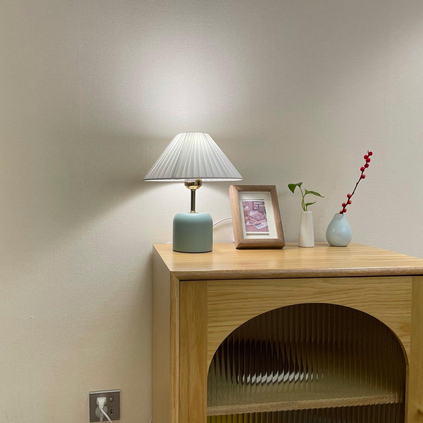 Handcrafted Etched Ceramic Table Lamp with Fabric Shade for Bedside and Living Room Decor