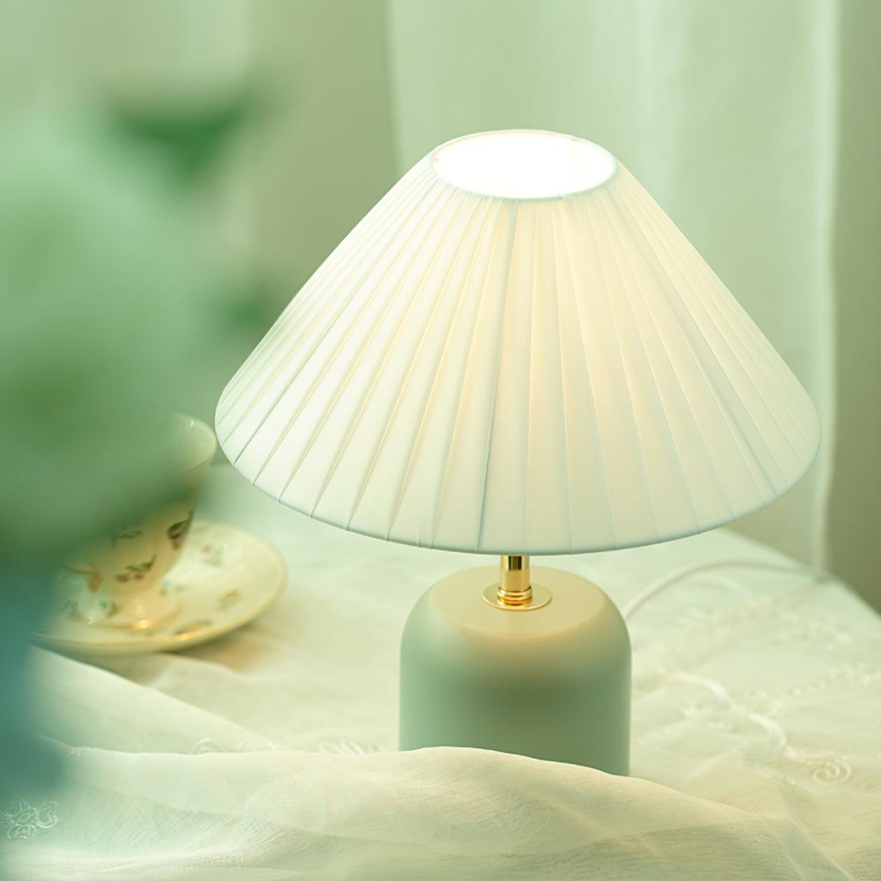 Handcrafted Etched Ceramic Table Lamp with Fabric Shade for Bedside and Living Room Decor