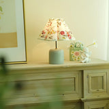 Handcrafted Etched Ceramic Table Lamp with Fabric Shade for Bedside and Living Room Decor