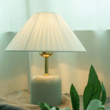 Handcrafted Etched Ceramic Table Lamp with Fabric Shade for Bedside and Living Room Decor