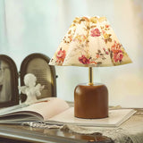 Handcrafted Etched Ceramic Table Lamp with Fabric Shade for Bedside and Living Room Decor