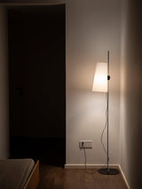 Modern Adjustable Height Floor Lamp with White Rice Paper Shade and Chrome Finish