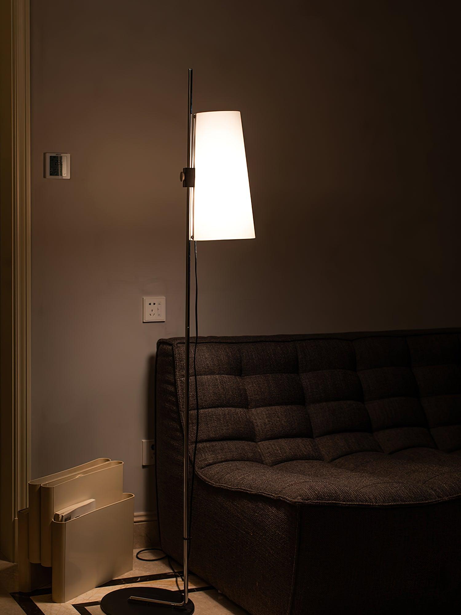 Modern Adjustable Height Floor Lamp with White Rice Paper Shade and Chrome Finish